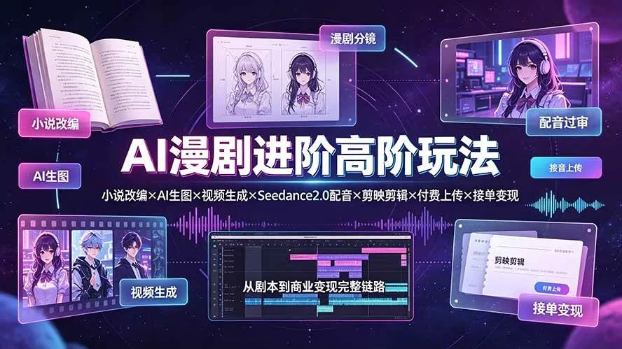 (19430期)AI漫剧进阶高阶玩法:小说改编×AI生图×视频生成×Seedance2.0配音×剪映剪辑×付费上传×接单变现-知云阁资源站