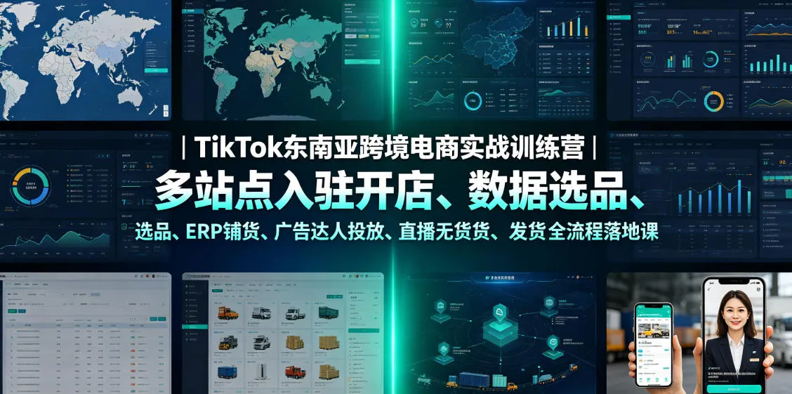 TikTok东南亚跨境电商实战训练营|多站点入驻开店、数据选品、ERP铺货、广告达人投放、直播无货源发货全流程落地课-知云阁资源站