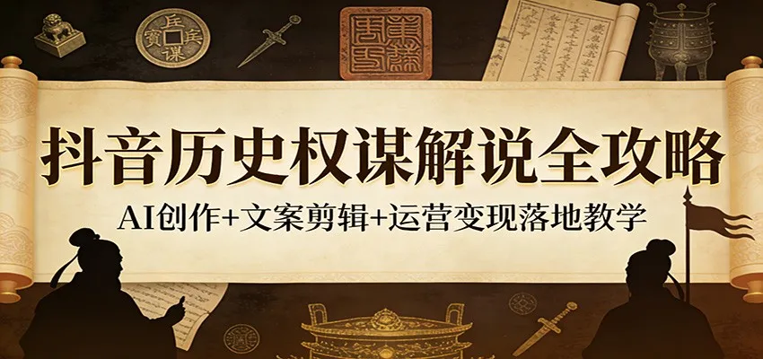 抖音历史权谋解说全攻略:AI创作+文案剪辑+运营变现落地教学-知云阁资源站