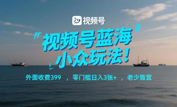 视频号蓝海小众玩法！外面收费399，零门槛日入3张+，老少皆宜-知云阁资源站