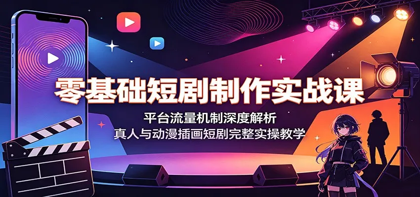零基础短剧制作实战课:平台流量机制深度解析,真人与动漫插画短剧完整实操教学-知云阁资源站