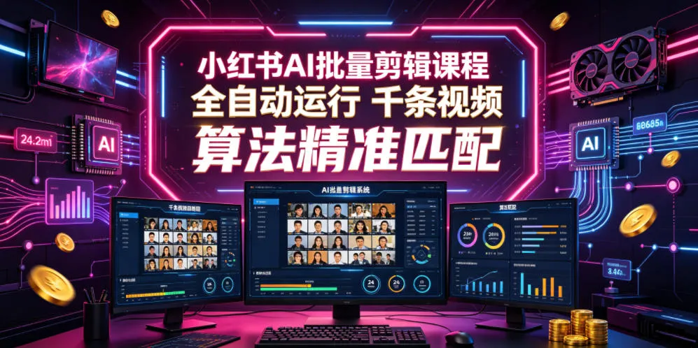 小红书AI批量剪辑课程,24小时全自动运行,解放双手专注运营,千条视频批量处理,小红书算法精准匹配-知云阁资源站