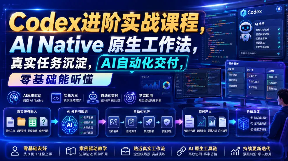 Codex进阶实战课|AI Native原生工作法,22节真实任务落地,从配置到AI自动化交付全链路教程-知云阁资源站