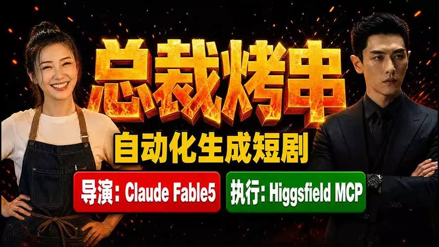 《总裁烤串》真人短剧全自动诞生！Claude Fable5 当导演，Higgsfield MCP 执行！-知云阁资源站