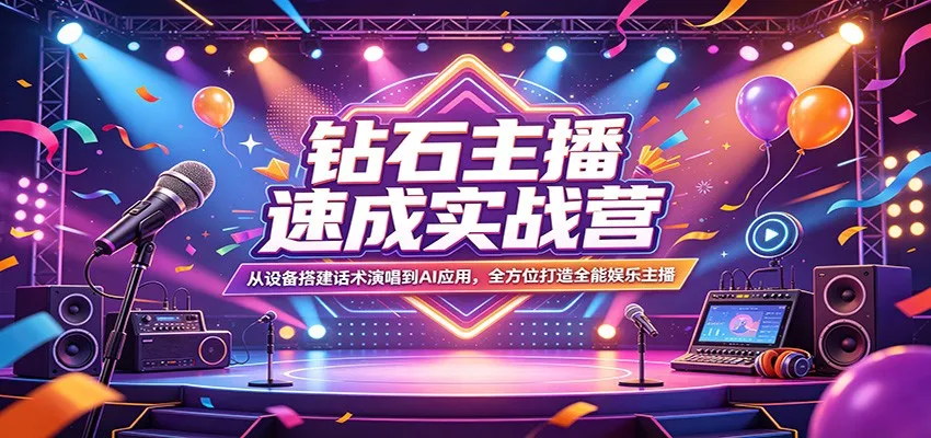 钻石主播速成实战营:从设备搭建话术演唱到AI应用,全方位打造全能娱乐主播-知云阁资源站