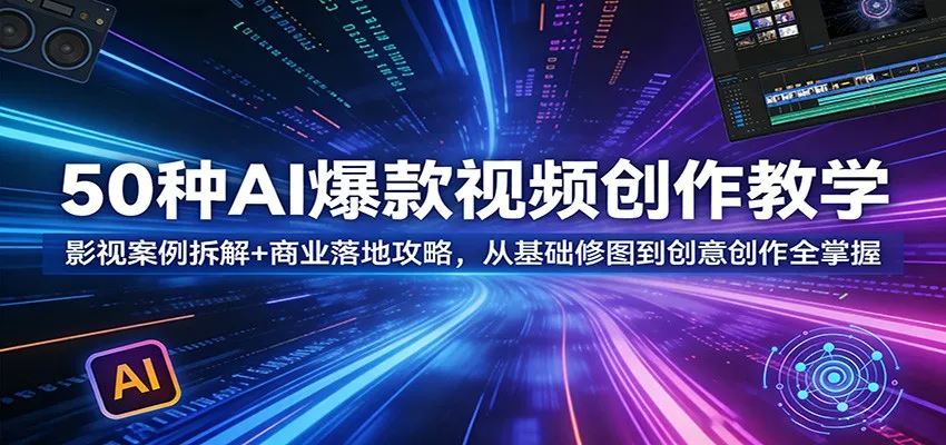 50种AI爆款视频创作教学:影视案例拆解+商业落地攻略,从基础修图到创意创作全掌握-知云阁资源站