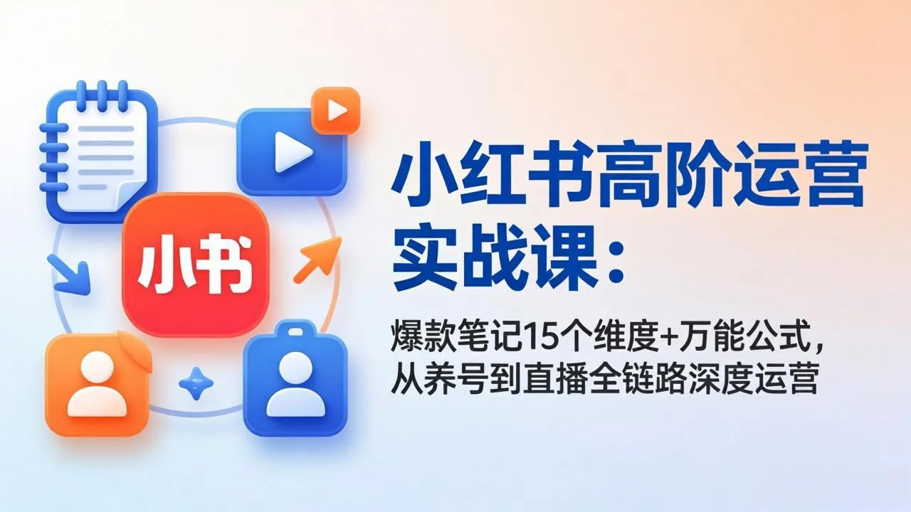 小红书高阶运营实战课:爆款笔记15个维度+万能公式,从养号到直播全链路深度运营-知云阁资源站