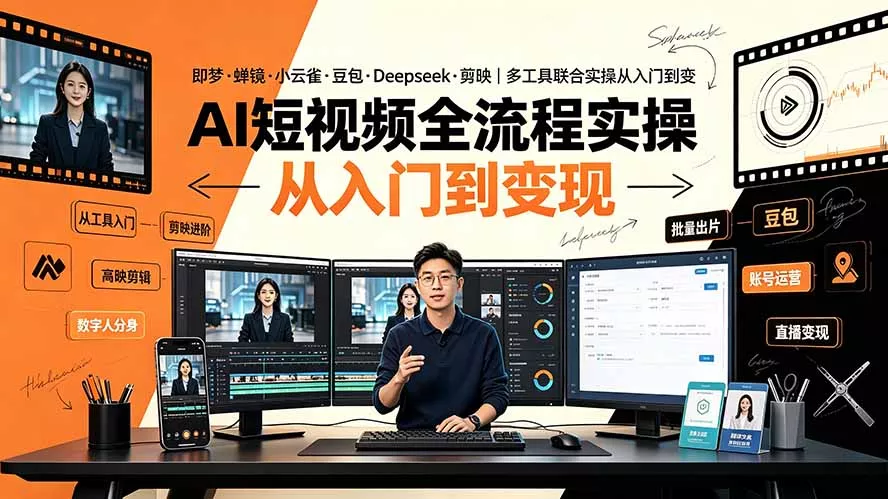 AI短视频全流程实操：即梦·蝉镜·小云雀·豆包·Deepseek·剪映｜多工具联合实操从入门到变现-知云阁资源站