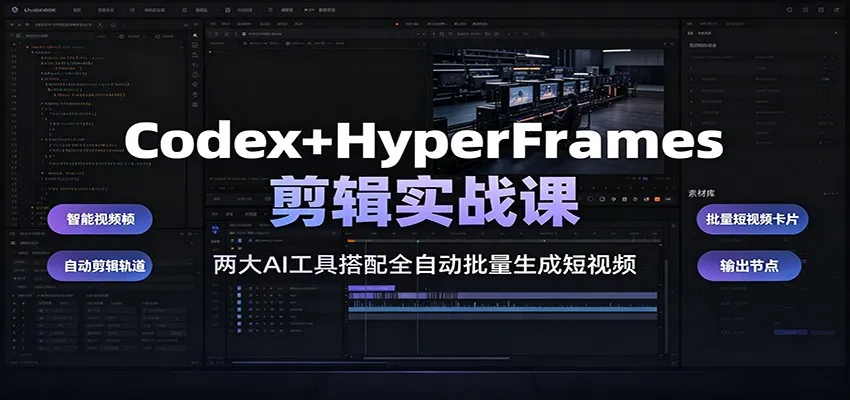 Codex+HyperFrames剪辑实战课:两大AI工具搭配全自动批量生成短视频-知云阁资源站