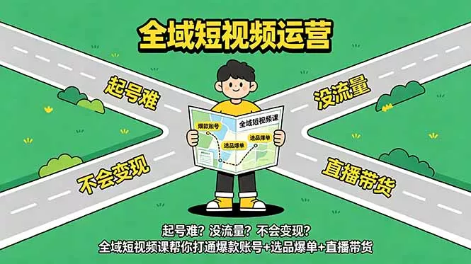 起号难？没流量？不会变现？全域短视频课帮你打通爆款账号+选品爆单+直播带货-知云阁资源站