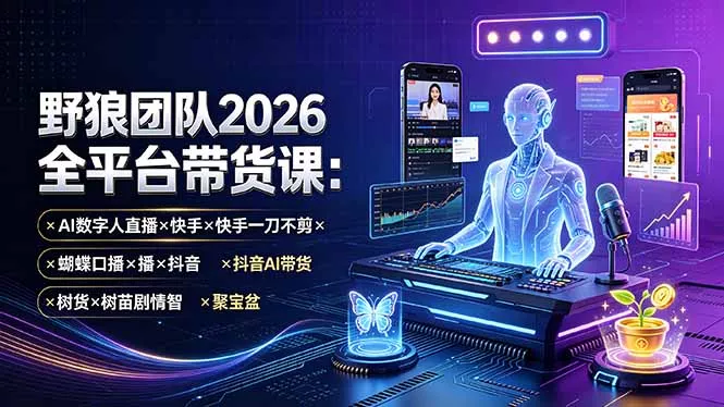 野狼团队2026全平台带货课-7月:AI数字人直播×快手一刀不剪×蝴蝶口播×抖音AI带货×树苗剧情智剪×聚宝盆-知云阁资源站
