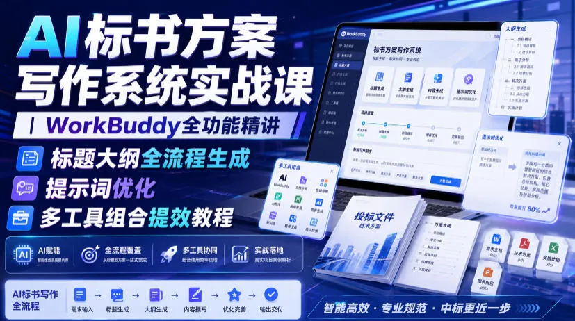 AI标书方案写作系统实战课|WorkBuddy全功能精讲・标题大纲全流程生成・提示词优化・多工具组合提效教程-知云阁资源站