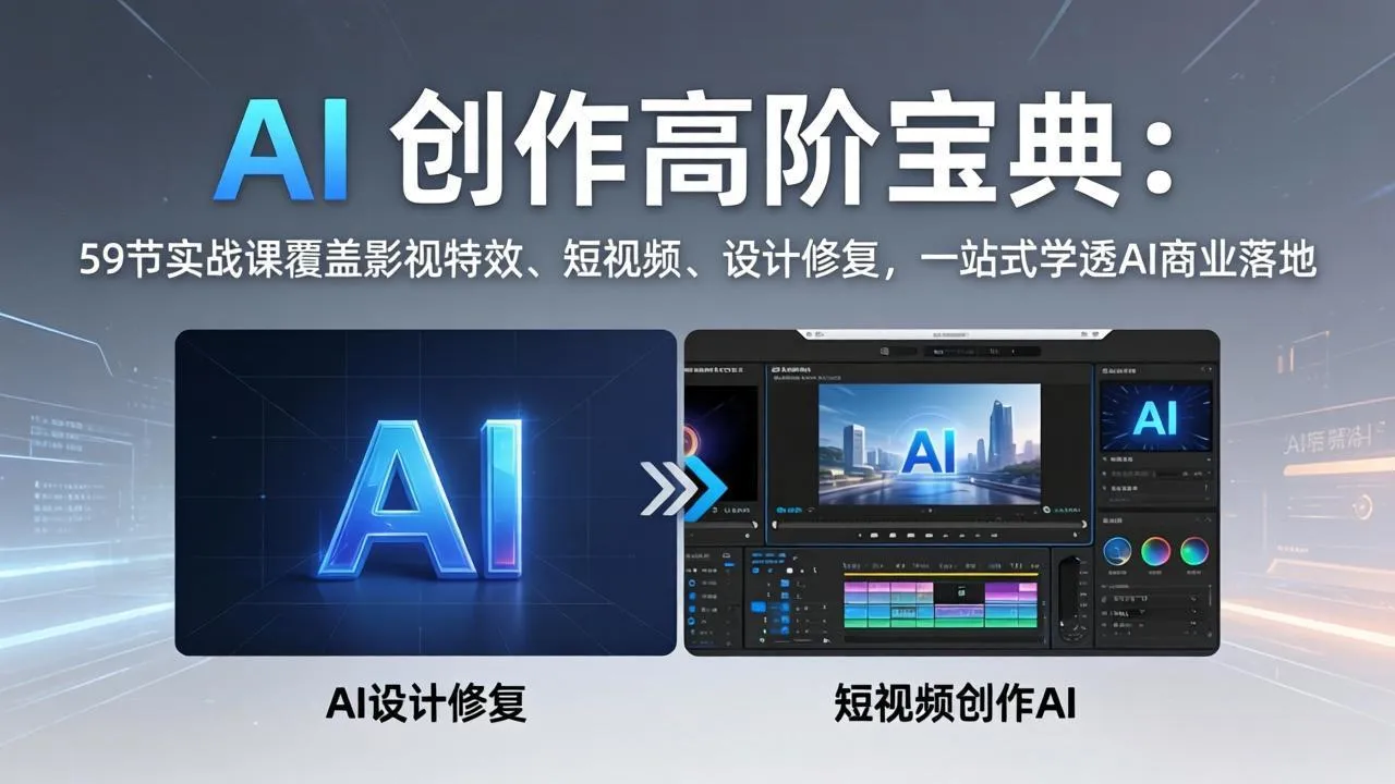 AI 创作高阶宝典:59节实战课覆盖影视特效、短视频、设计修复,一站式学透AI商业落地-知云阁资源站
