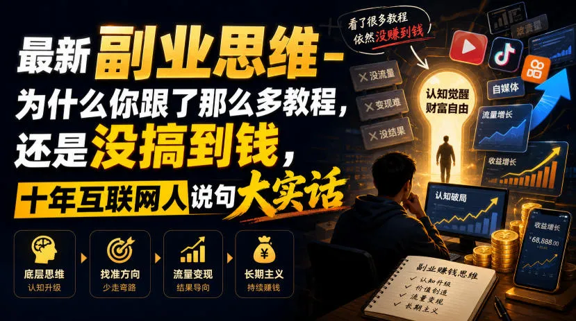 最新副业思维-为什么你跟了那么多教程,还是没搞到钱,十年互联网人说句大实话【揭秘】-知云阁资源站