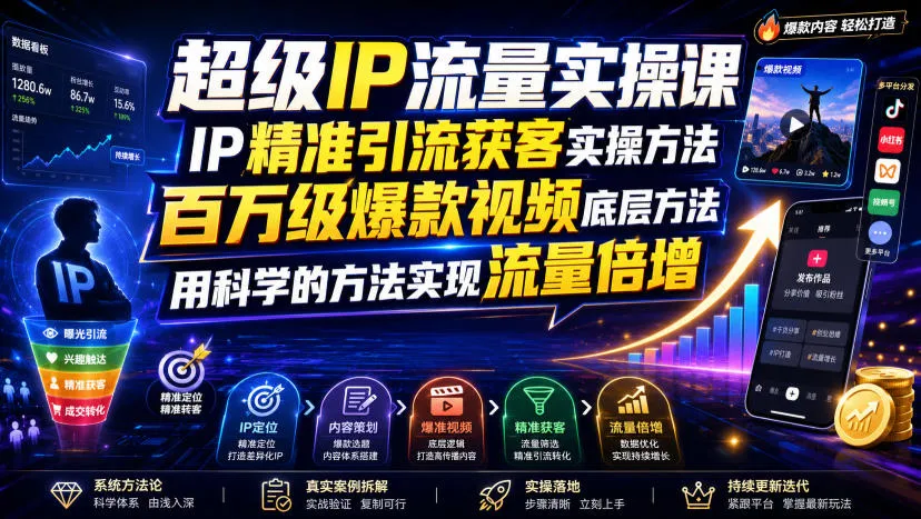 超级IP流量实操课,IP精准引流获客实操方法,百万级爆款视频底层方法,用科学的方法实现流量倍增-知云阁资源站