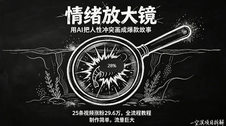 AI制作“情绪放大镜“视频,25条视频涨粉29.6W粉,流量巨大,制作简单,全流程教程 AI制作“情绪放大镜“视频,25条视频涨粉29.6W粉,流量巨大,制作简单,全流程教程