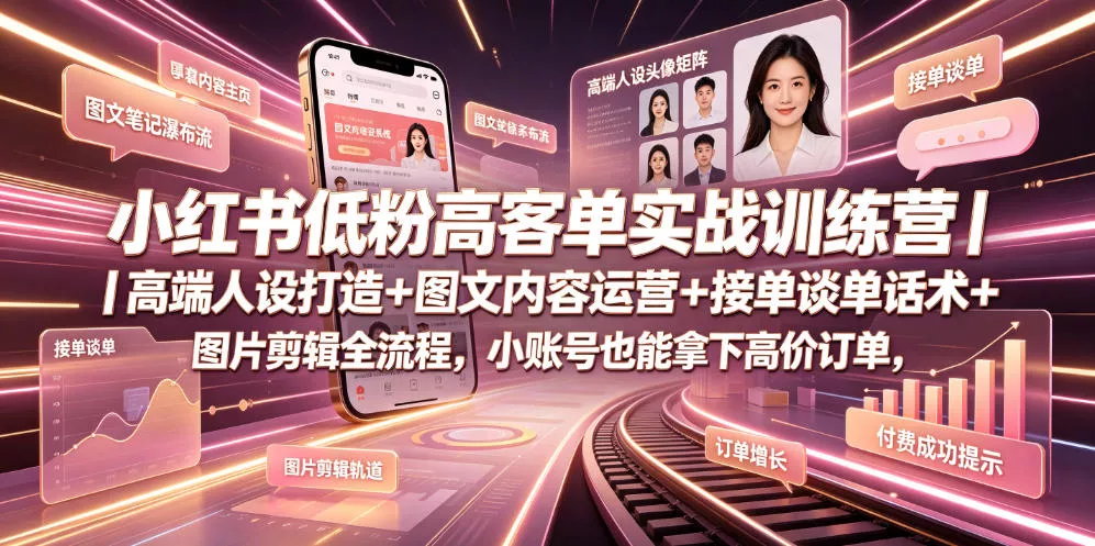 小红书低粉高客单实战训练营｜高端人设打造+图文内容运营+接单谈单话术+图片剪辑全流程，小账号也能拿下高价订单-知云阁资源站
