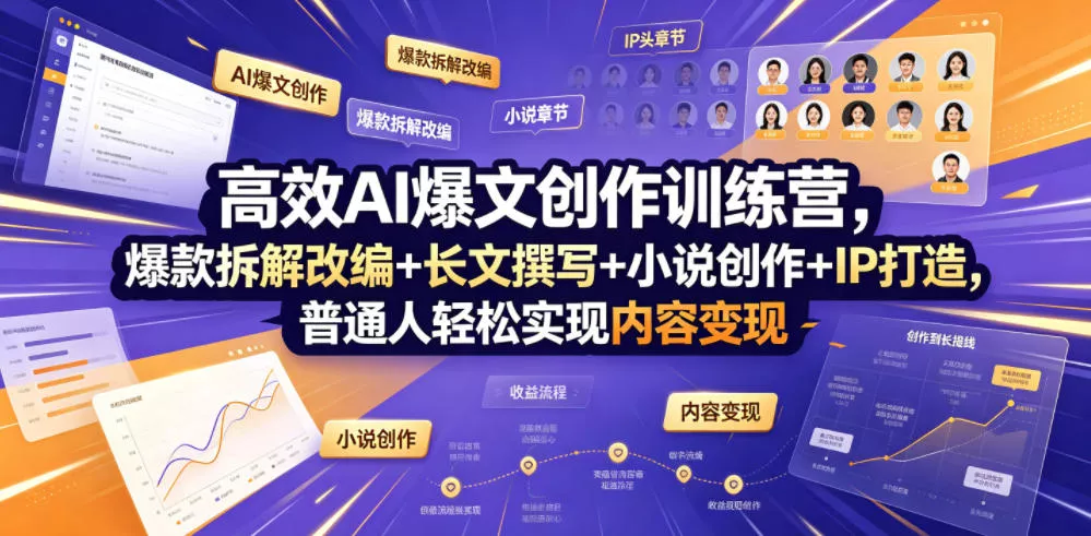 高效AI爆文创作训练营，爆款拆解改编+长文撰写+小说创作+IP打造，普通人轻松实现内容变现-知云阁资源站