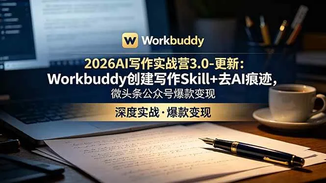 （18995期）2026AI写作实战营3.0-更新：Workbuddy创建写作Skill+去AI痕迹，微头条公众号爆款变现-知云阁资源站