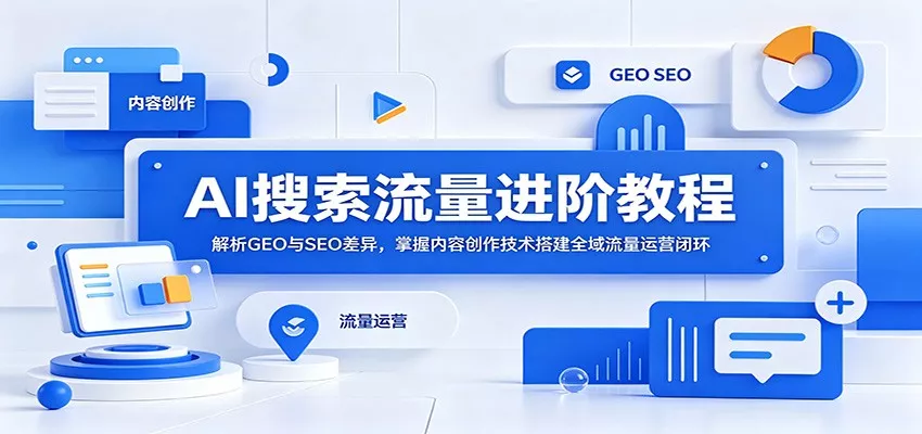 AI搜索流量进阶教程:解析GEO与SEO差异,掌握内容创作技术搭建全域流量运营闭环-知云阁资源站