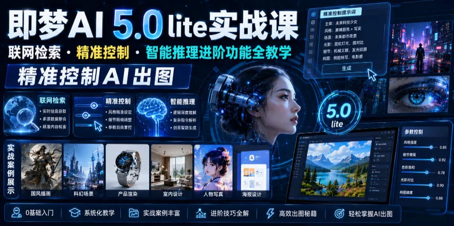 即梦AI 5.0 lite实战课,联网检索・精准控制・智能推理进阶功能全教学,精准控制AI出图-知云阁资源站