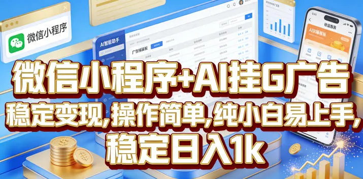 微信小程序+AI挂G广告,稳定变现,操作简单,纯小白易上手,稳定日入1k【揭秘】-知云阁资源站