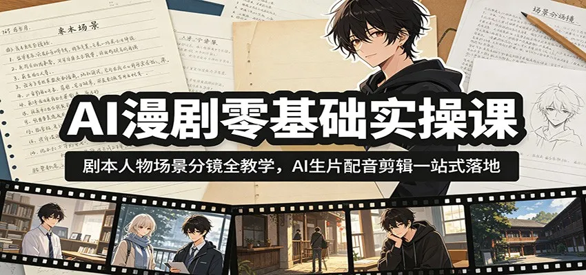AI漫剧零基础实操课:剧本人物场景分镜全教学,AI生片配音剪辑一站式落地-知云阁资源站