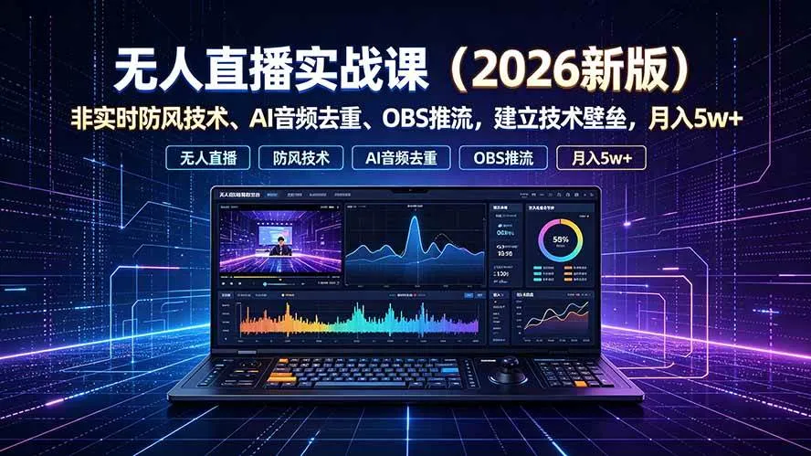 （19292期）无人直播实战课（更新7月），非实时防风技术、AI音频去重、OBS推流，建立技术壁垒，月入5w+-知云阁资源站