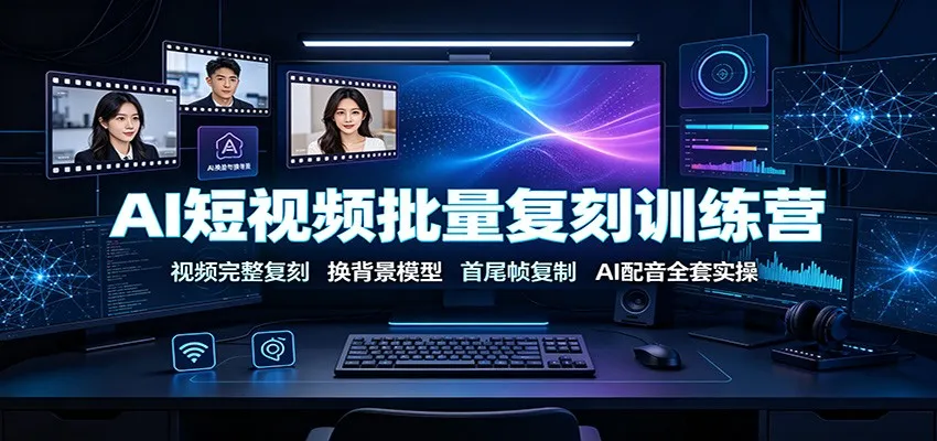 AI短视频批量复刻训练营:视频完整复刻,换背景模型、首尾帧复制、AI配音全套实操-知云阁资源站