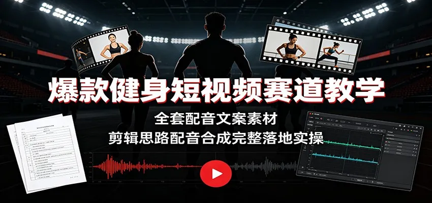 爆款健身短视频赛道教学：全套配音文案素材，剪辑思路配音合成完整落地实操-知云阁资源站