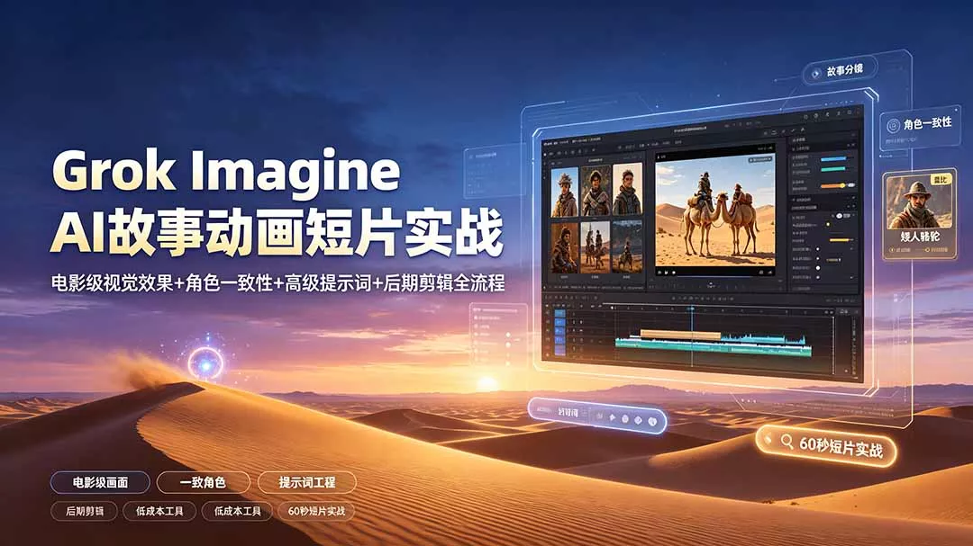 Grok Imagine AI故事动画短片实战:电影级视觉效果+角色一致性+高级提示词+后期剪辑全流程 Grok Imagine AI故事动画短片实战:电影级视觉效果+角色一致性+高级提示词+后期剪辑全流程