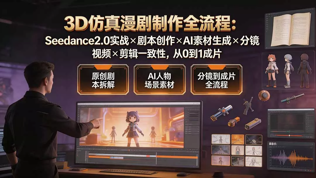 3D仿真漫剧制作全流程：Seedance2.0实战×剧本创作×AI素材生成×分镜视频×剪辑一致性，从0到1成片-知云阁资源站
