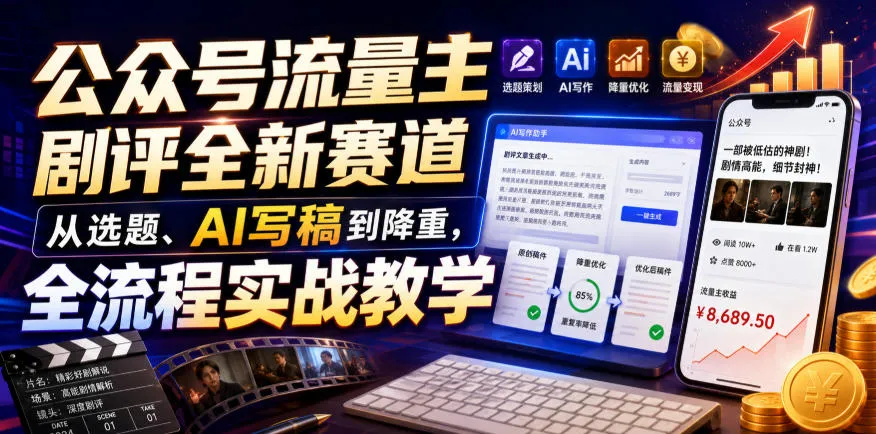 公众号流量主剧评全新赛道,从选题、AI写稿到降重,全流程实战教学-知云阁资源站