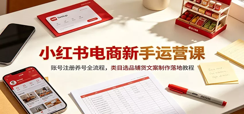 小红书电商新手运营课：账号注册养号全流程，类目选品铺货文案制作落地教程-知云阁资源站
