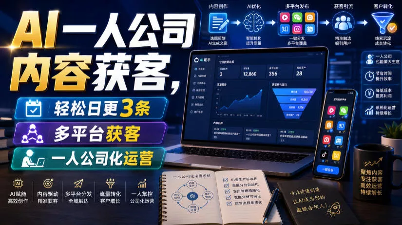 AI一人公司内容获客,轻松日更3条,多平台获客,一人公司化运营-知云阁资源站