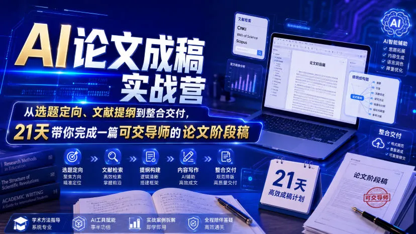 AI论文成稿实战营，从选题定向、文献提纲到整合交付，21天带你完成一篇可交导师的论文阶段稿-知云阁资源站