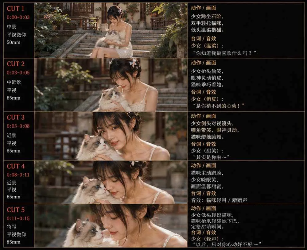 （18909期）美女和猫故事提示词，人物一致性提示词+故事板-知云阁资源站