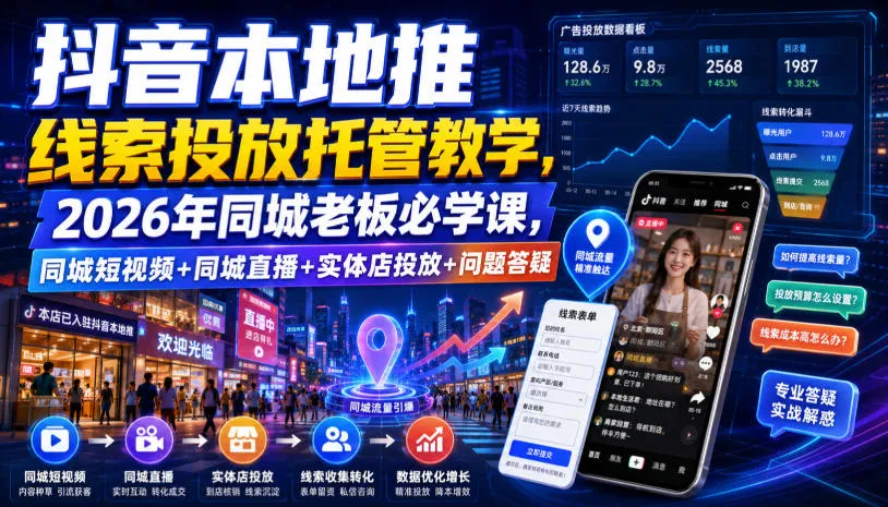 抖音本地推线索投放托管教学，2026年同城老板必学课，同城短视频+同城直播+实体店投放+问题答疑-知云阁资源站