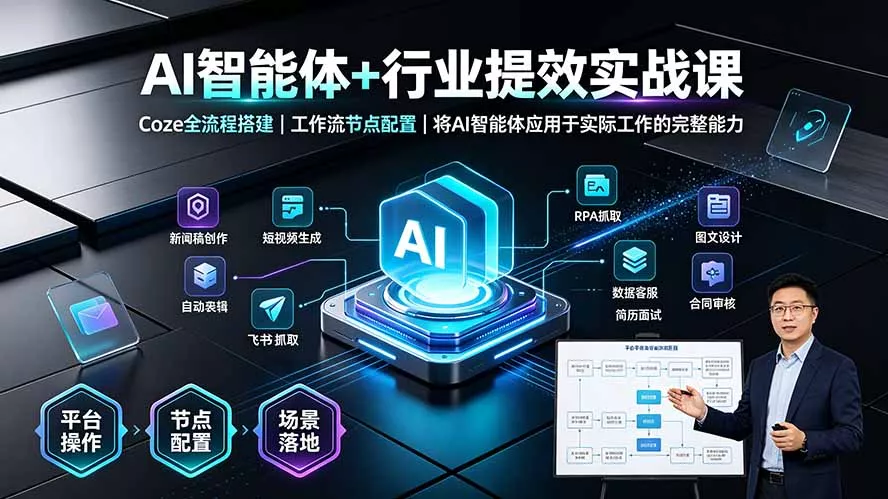 AI智能体+行业提效实战课·Coze全流程搭建|工作流节点配置|将AI智能体应用于实际工作的完整能力-知云阁资源站