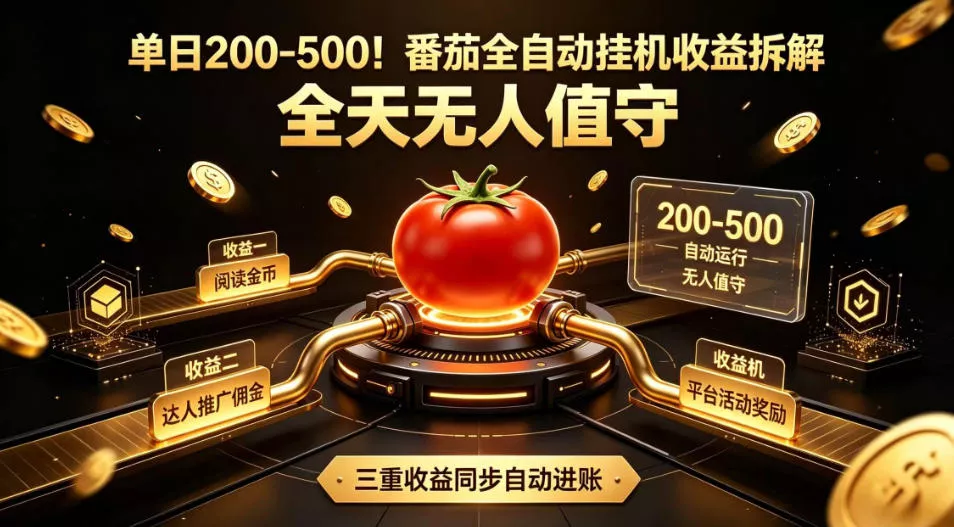 单日200-500!番茄全自动挂G收益拆解,全天无人值守,矩阵操作收益翻倍【揭秘】-知云阁资源站