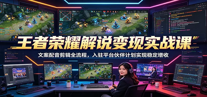 王者荣耀解说变现实战课：文案配音剪辑全流程，入驻平台伙伴计划实现稳定增收-知云阁资源站