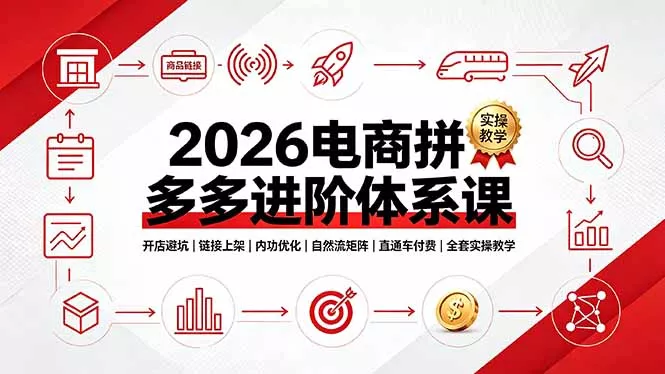 2026电商拼多多进阶体系课,开店避坑,链接上架,内功优化,自然流矩阵|直通车付费|全套实操教学-知云阁资源站