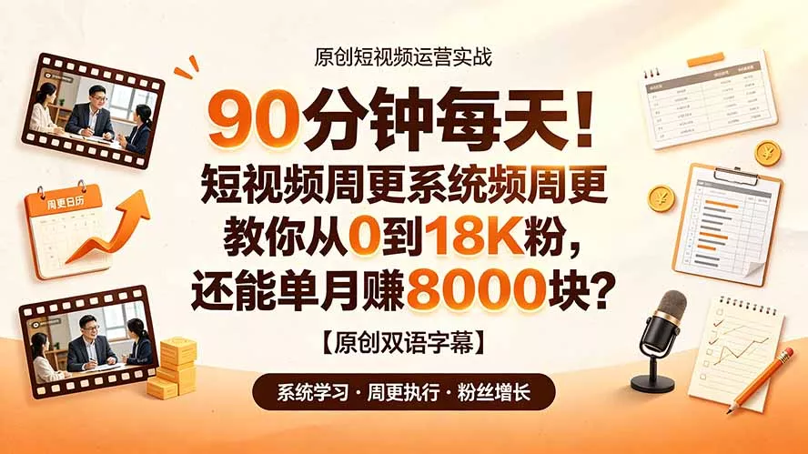 90 分钟每天！短视频周更系统教你从 0 到 18K 粉，还能单月赚 8000 块？【原创双语字幕】-知云阁资源站