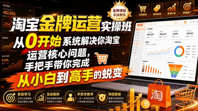 淘宝金牌运营实操班,从0开始系统解决你淘宝运营核心问题,手把手带你完成从小白到高手的蜕变(2026年7月)-知云阁资源站