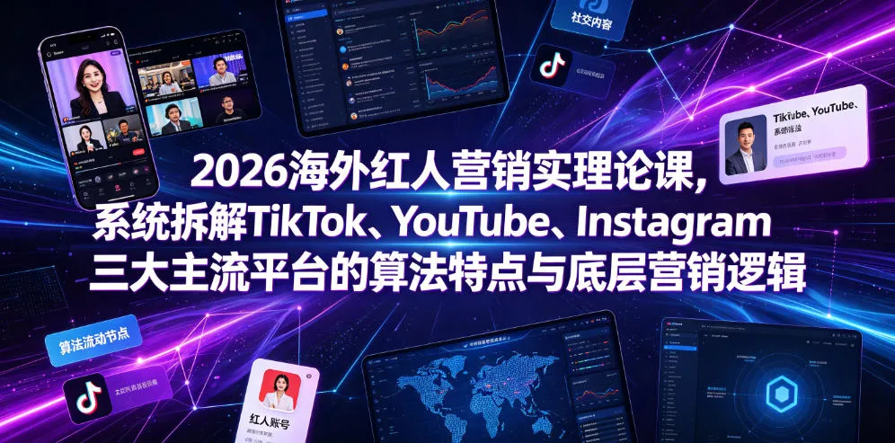2026海外红人营销实理论课,系统拆解TikTok、YouTube、Instagram三大主流平台的算法特点与底层营销逻辑-知云阁资源站