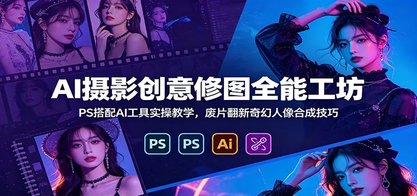 AI摄影创意修图全能工坊：PS搭配AI工具实操教学，废片翻新奇幻人像合成技巧-知云阁资源站