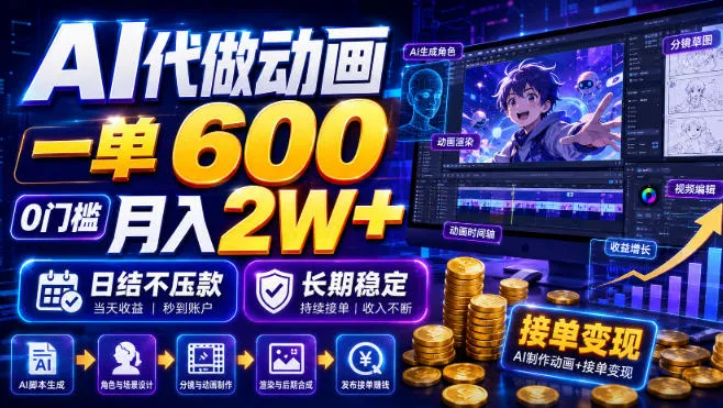 AI代做动画,一单600,0门槛月入2W+,日结不压款,长期稳定【揭秘】-知云阁资源站