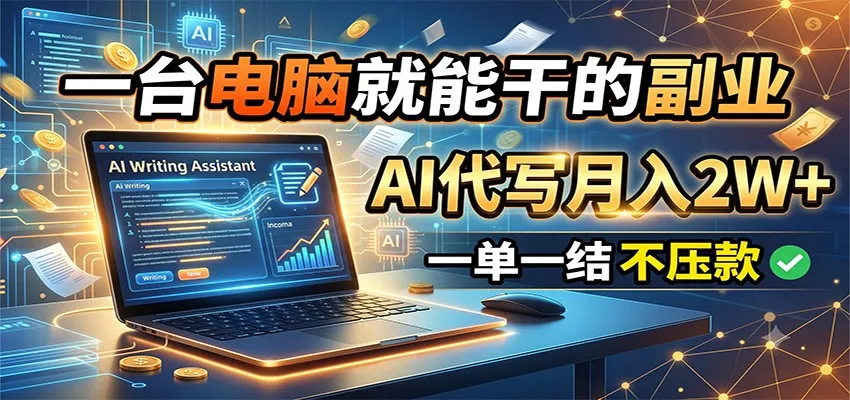 一台电脑就能干的副业,AI代写月入2W+,一单一结不压款-知云阁资源站
