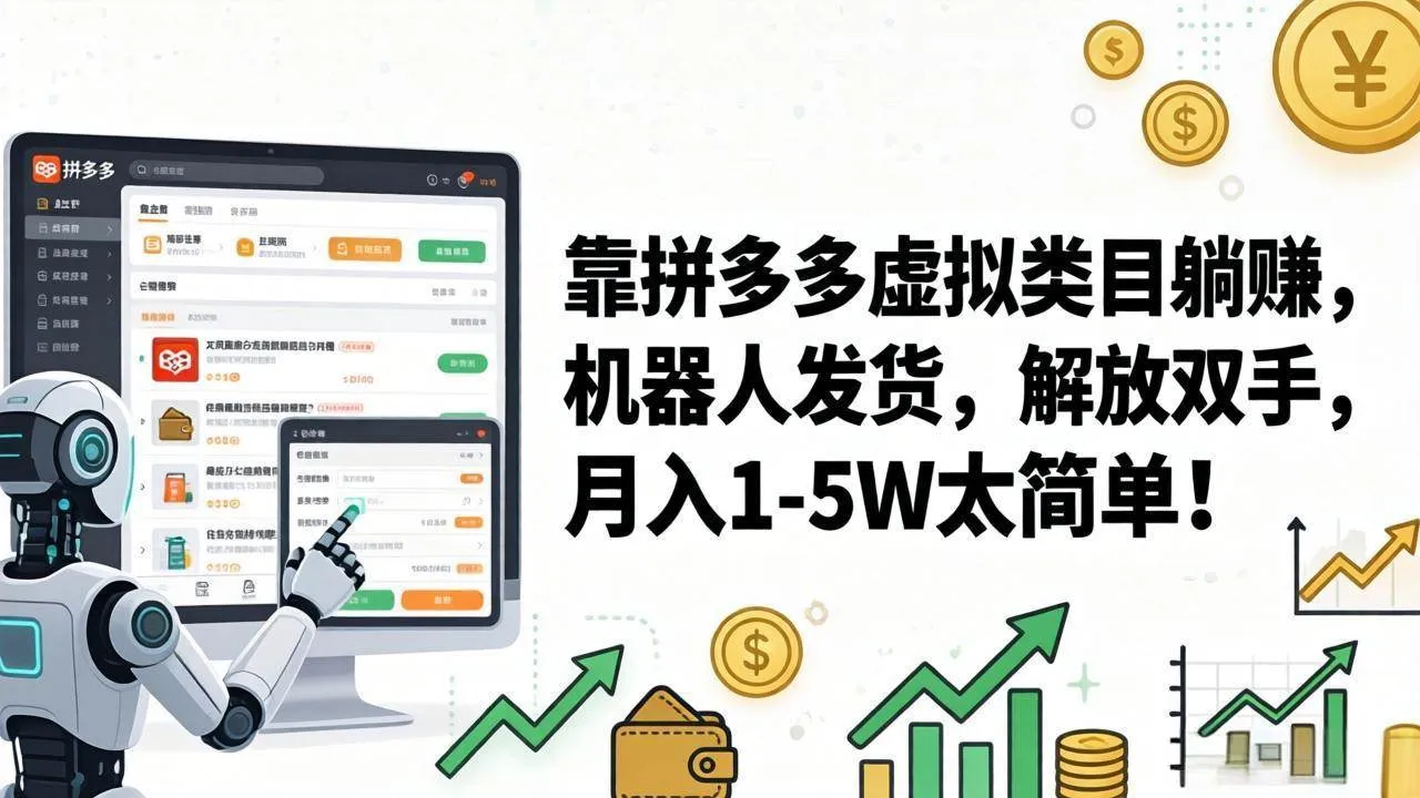 (17797期)靠拼多多虚拟类目躺赚,机器人发货,解放双手,月入 1‑5W 太简单!-知云阁资源站