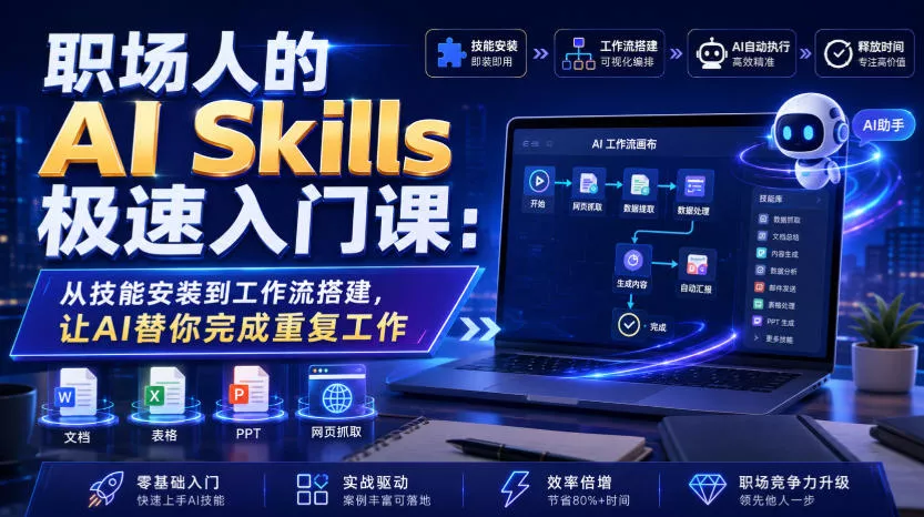 职场人的AI Skills极速入门课：从技能安装到工作流搭建，让AI替你完成重复工作-知云阁资源站